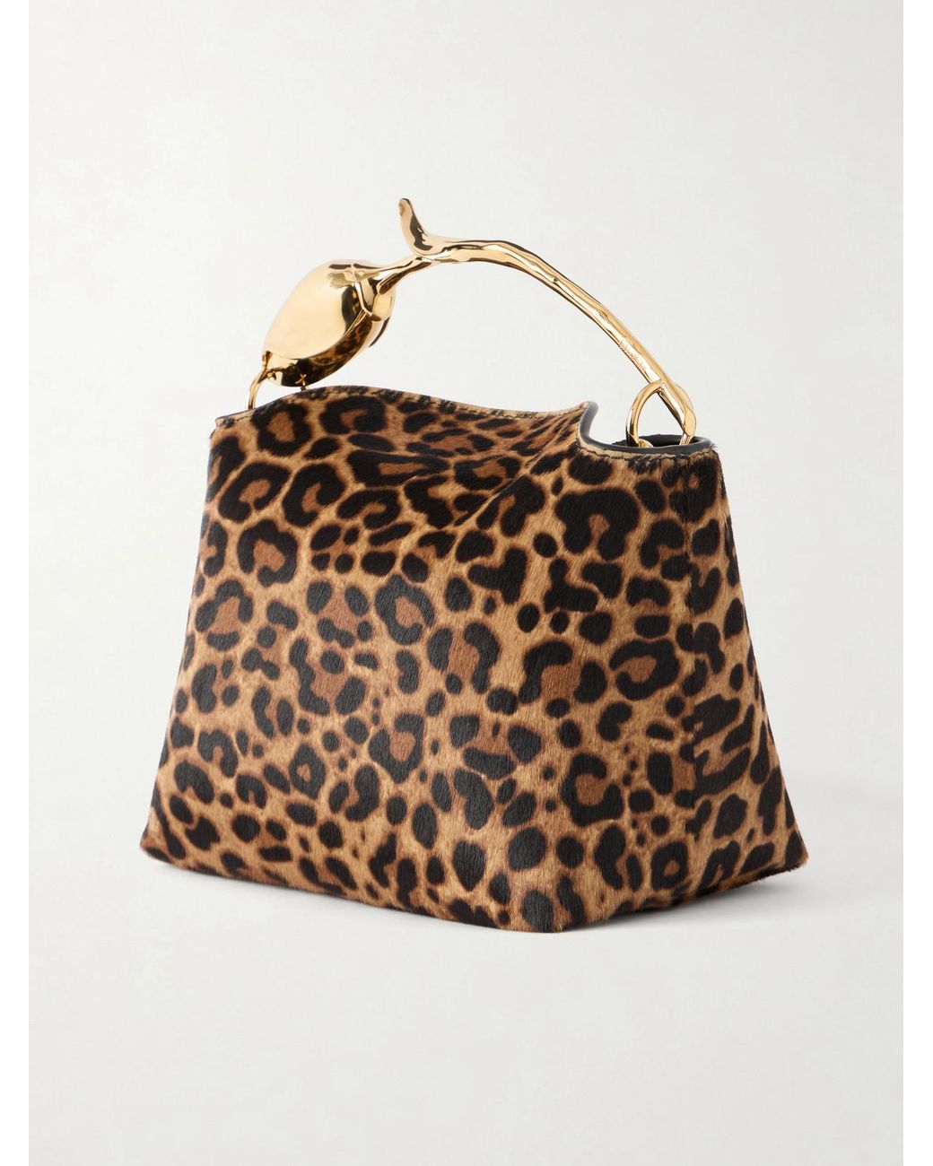 Erdem Brown Bloom Mini Animal-Print Calf Hair Clutch