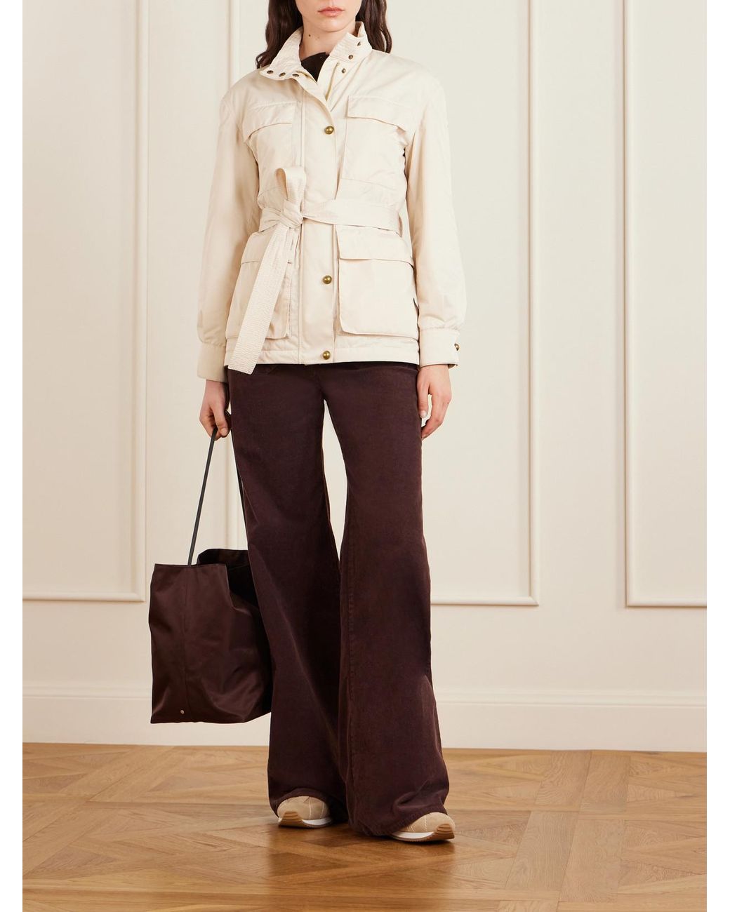 Moncler Natural Maitake Appliquéd Belted Gabardine Jacket