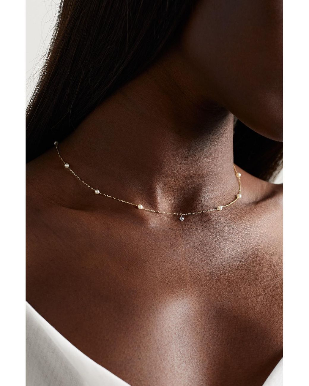 Mizuki Natural 14-Karat, Pearl And Diamond Necklace