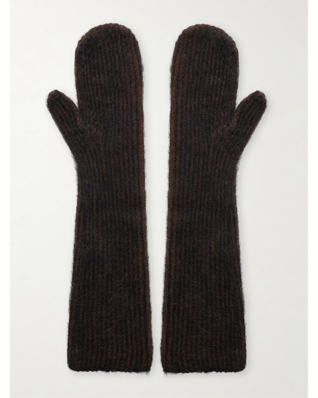 Brunello Cucinelli Black Ribbed Mohair-Blend Gloves