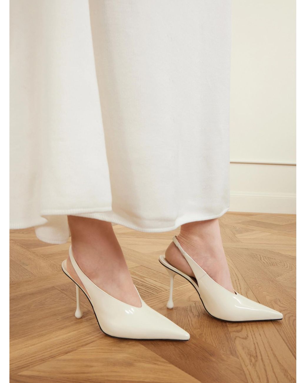 Jimmy Choo White Isa 95 Patent-Leather Pumps