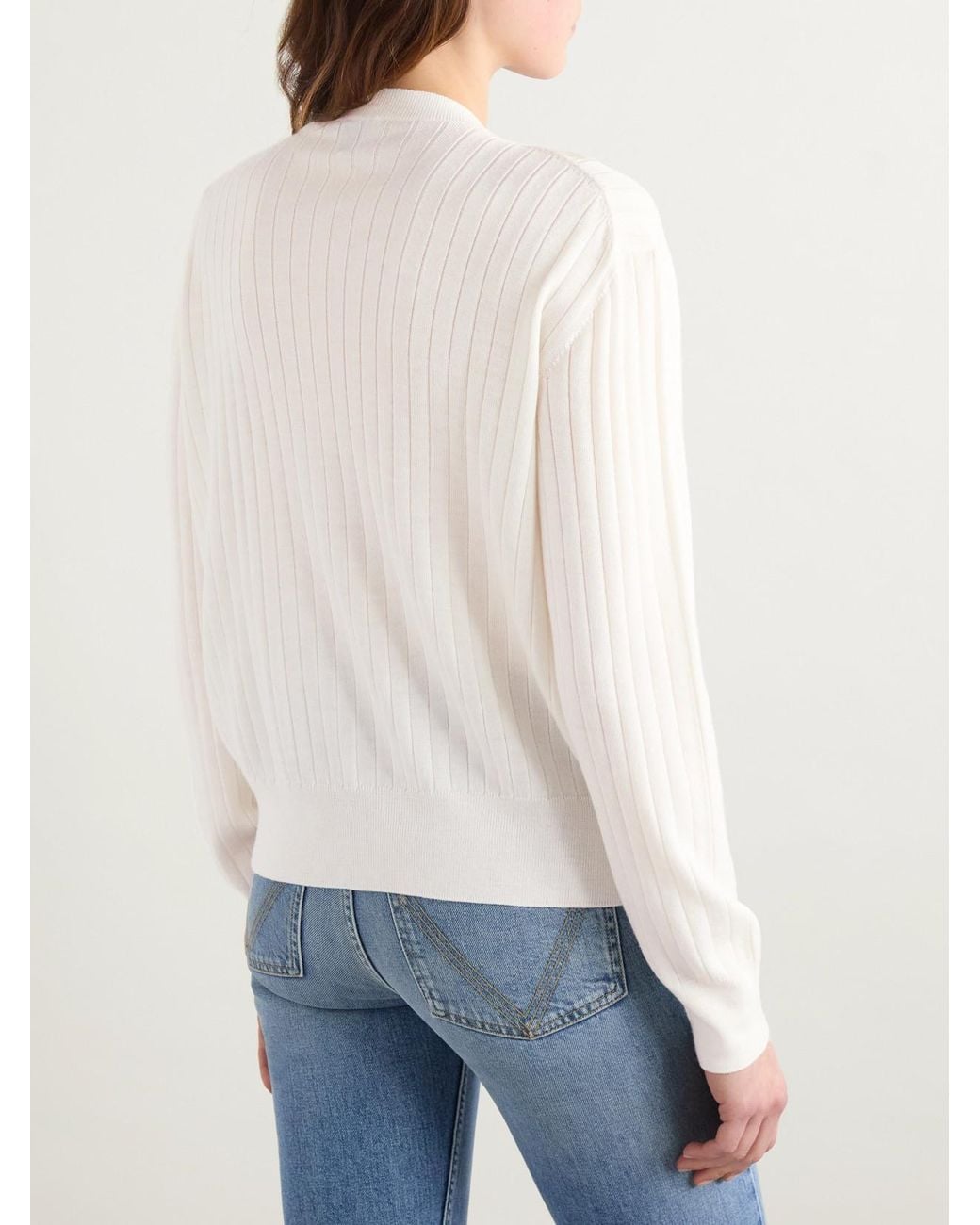 Bottega Veneta Natural Ribbed Wool Cardigan