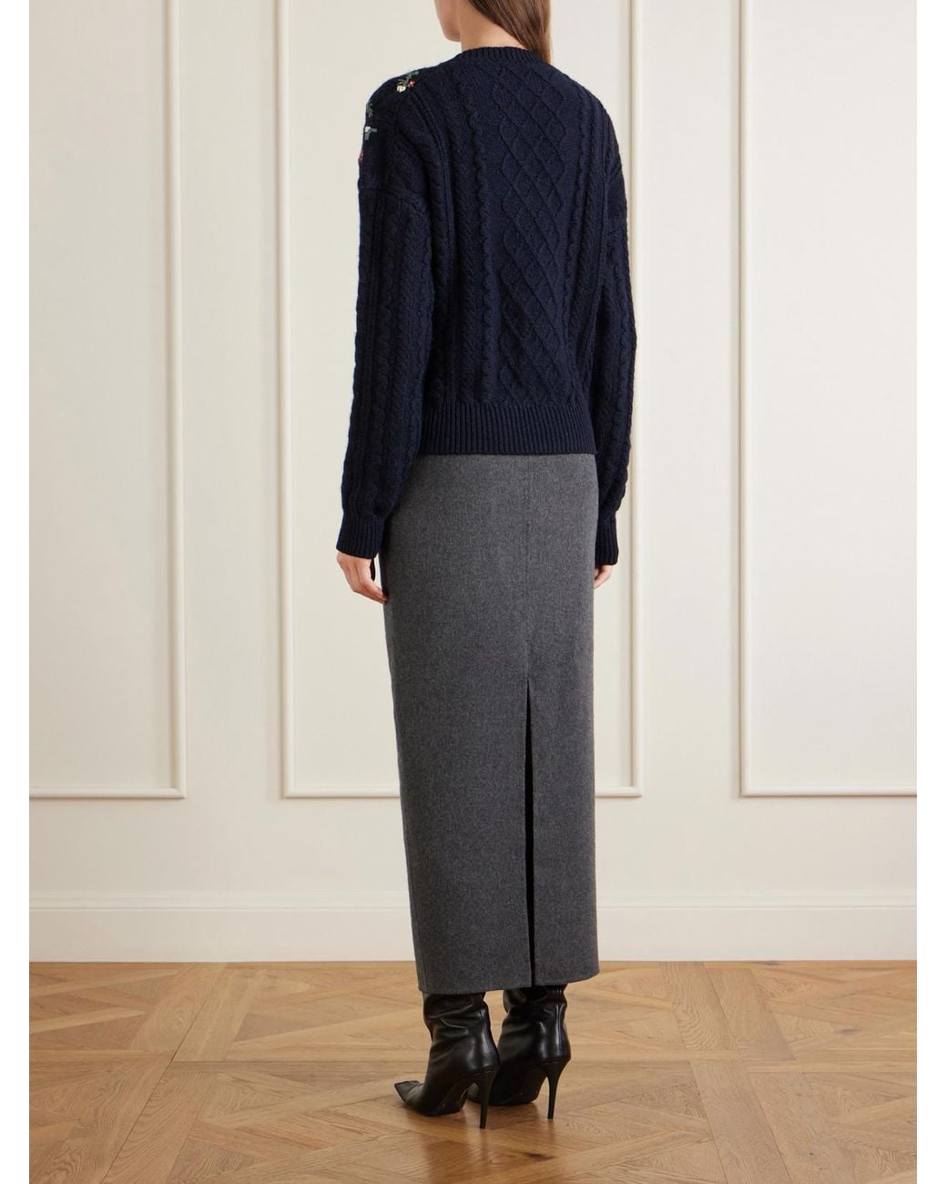 Khaite Blue Elias Embroidered Cable-Knit Cashmere Sweater