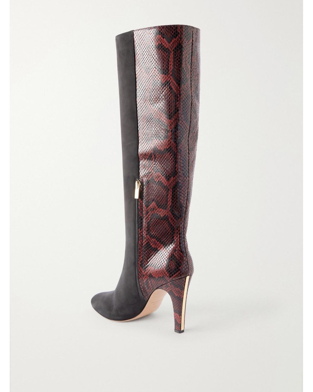 Ferragamo Black Nylu 95 Snake-Effect Leather And Suede Boots