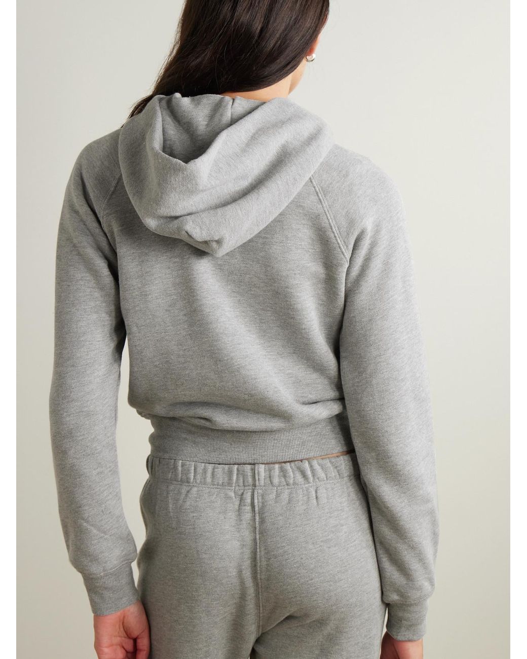 ÉTERNE Gray Embroidered Cotton-Blend Hoodie