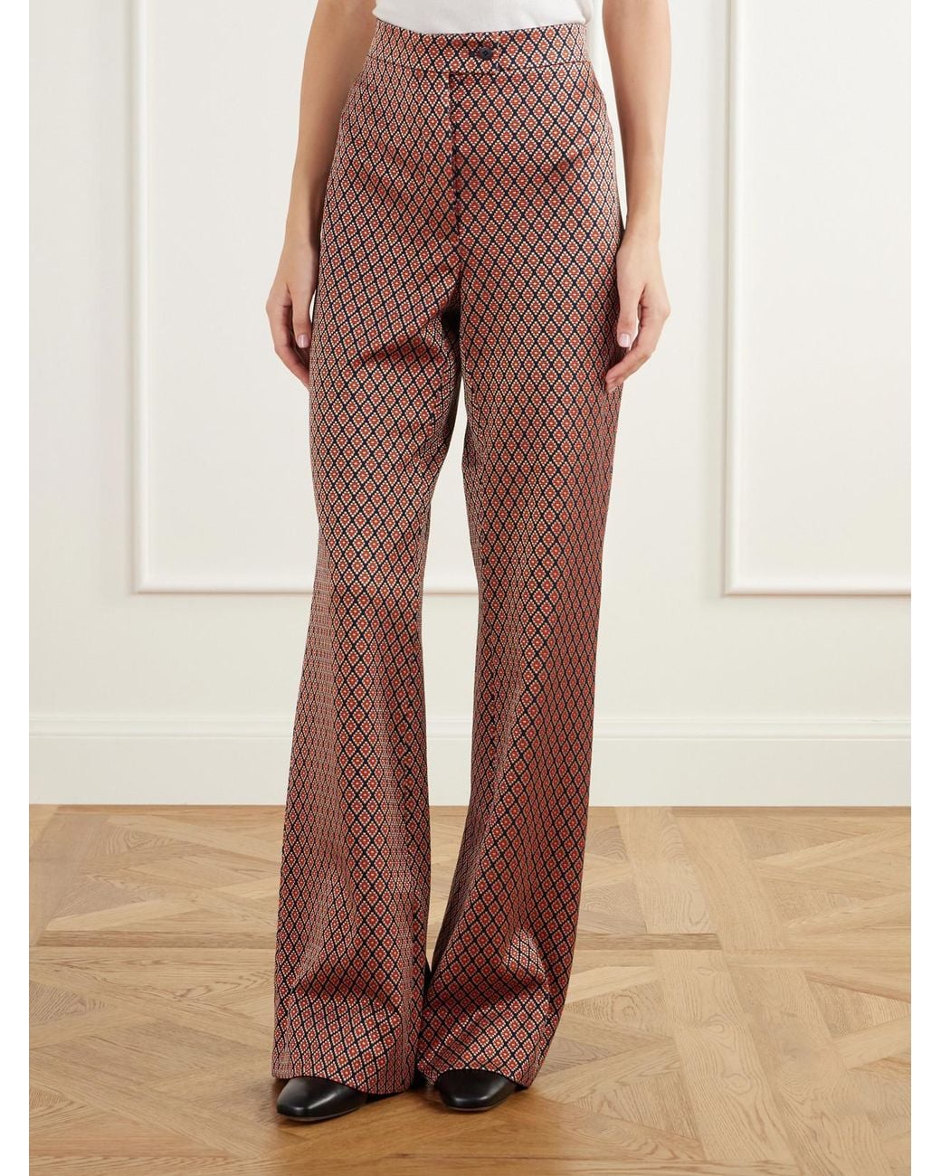 Giuliva Heritage Brown The Laura Slim-Fit Diamond-Jacquard Stretch-Jersey Flared Pants