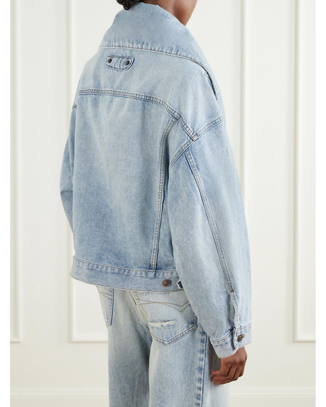 Balenciaga Blue Oversized-Collar Cropped Denim Jacket