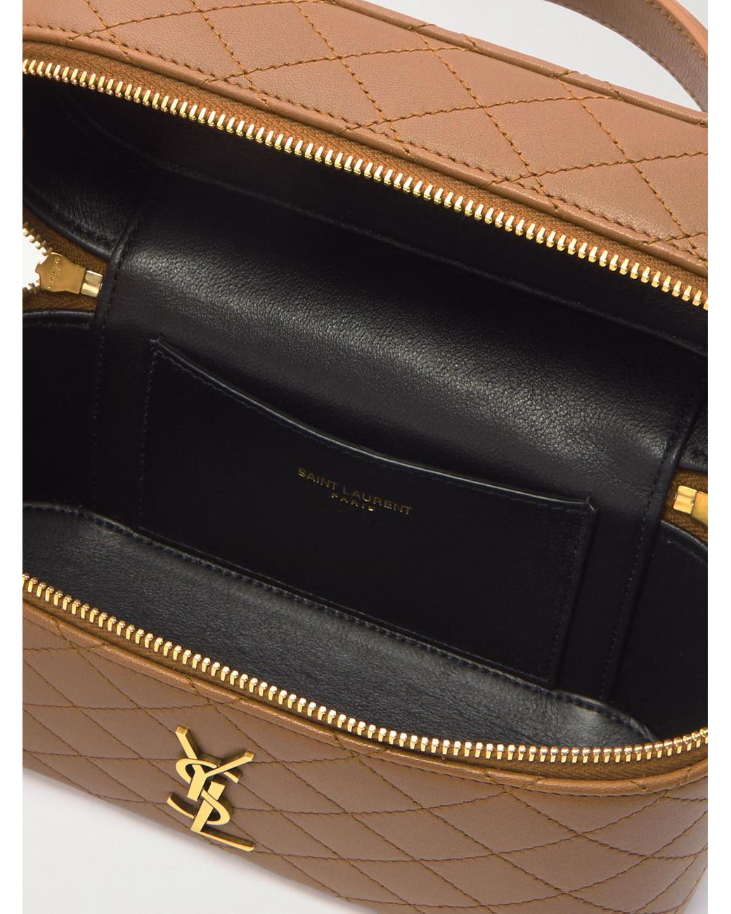 Saint Laurent Brown Gaby Vanity Mini Quilted Leather Top-Handle Bag