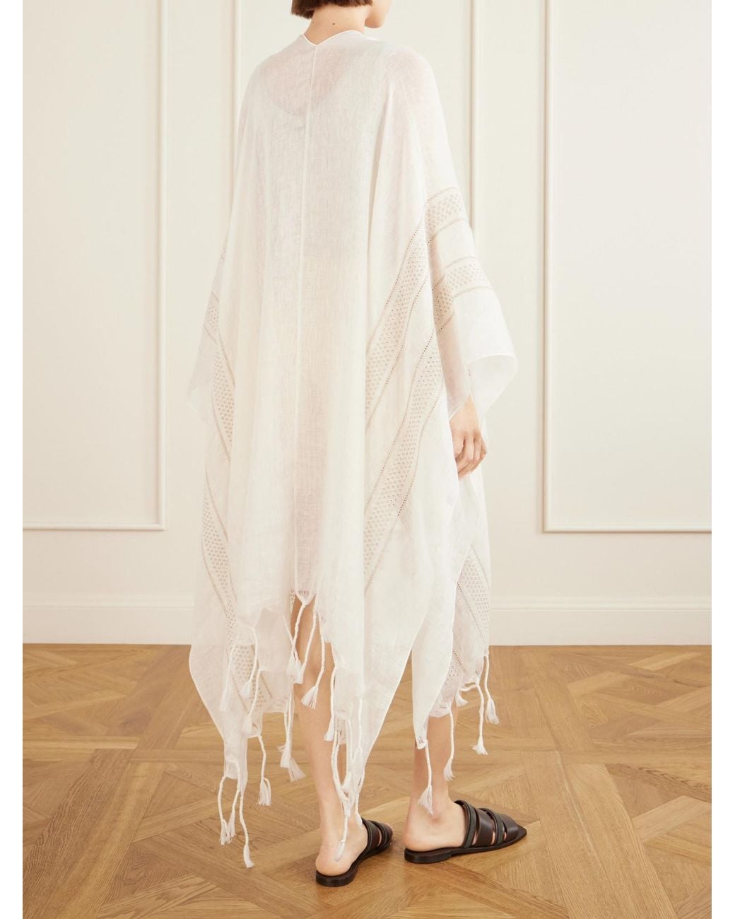 Brunello Cucinelli White Fringed Broderie Anglaise-Trimmed Linen Poncho