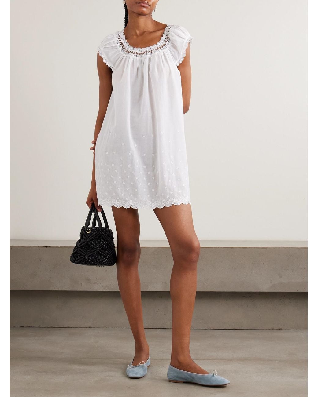 Doen White Lelia Embroidered Lace-Trimmed Organic Cotton-Voile Nightdress