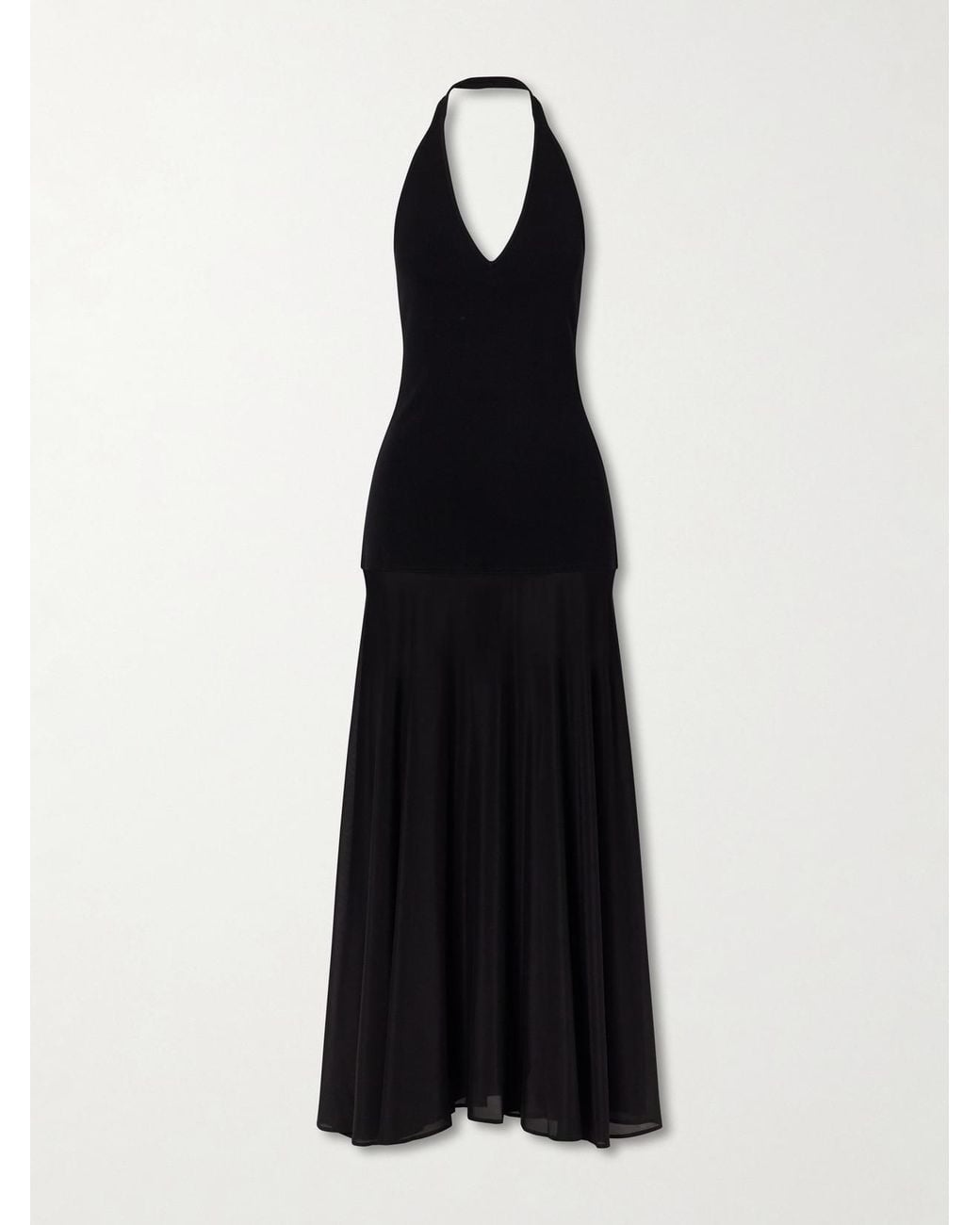 St. Agni Black Circle Mesh And Crepe Halterneck Maxi Dress