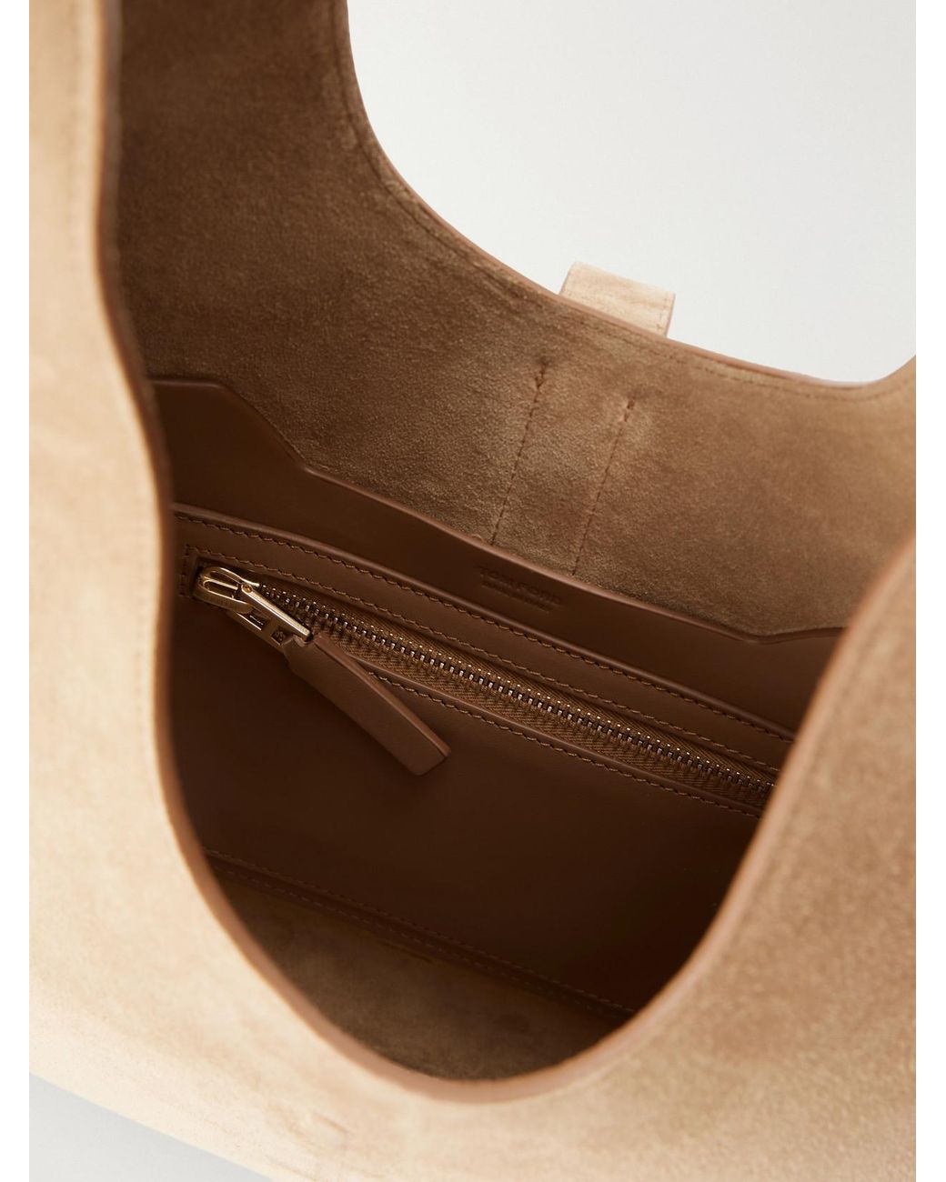 Tom Ford Natural Kara T-Embellished Medium Suede Shoulder Bag