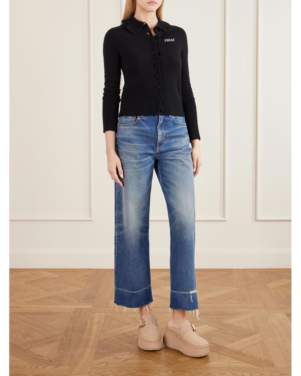 Chloé Natural Nama Suede Platform Mules