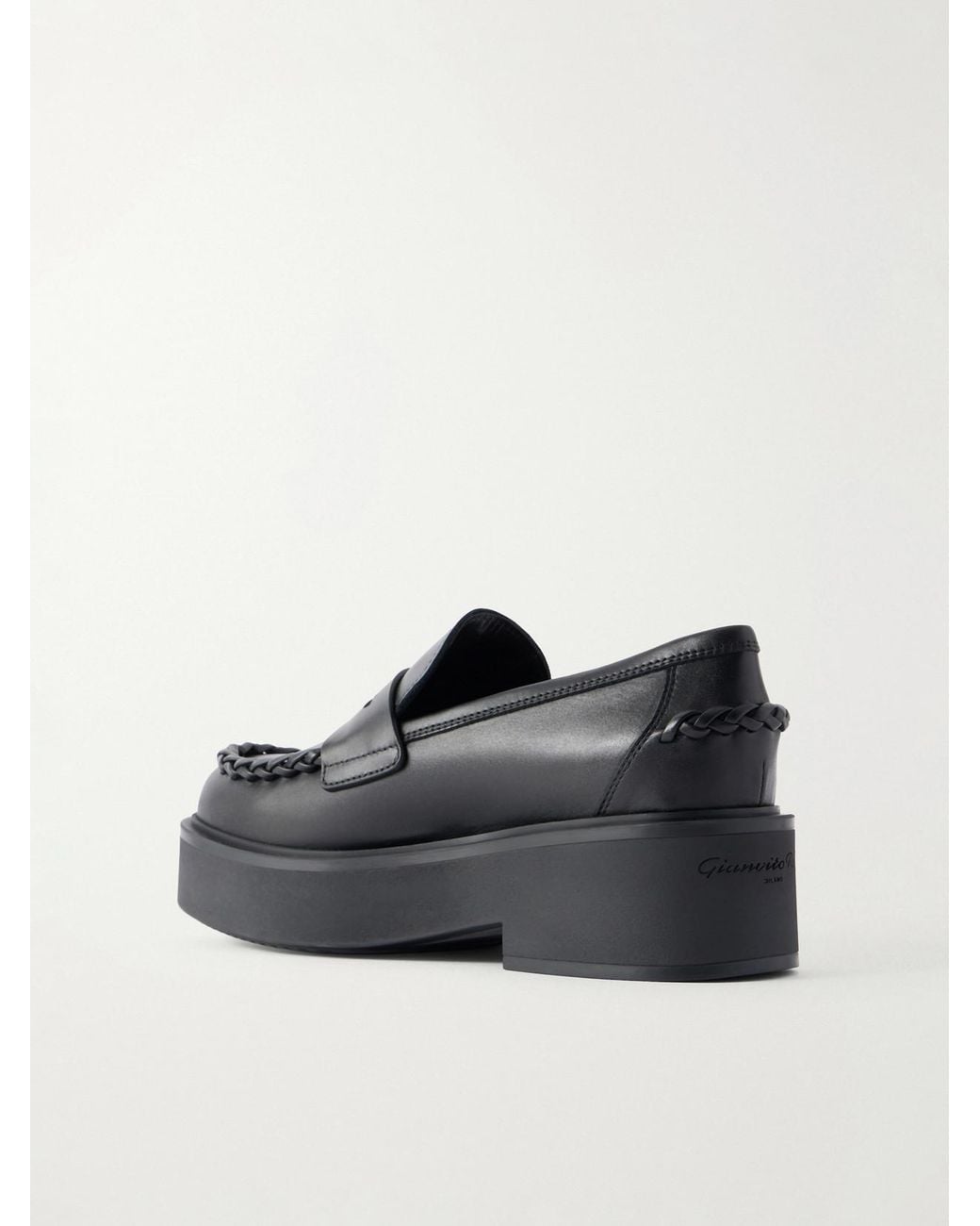 Gianvito Rossi Black Yuna Braided Leather Loafers