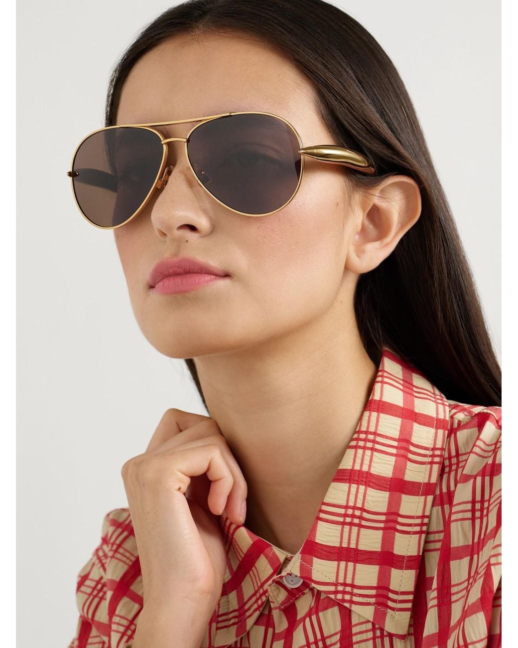 Bottega Veneta Metallic Sardine Aviator-Style-Tone Sunglasses