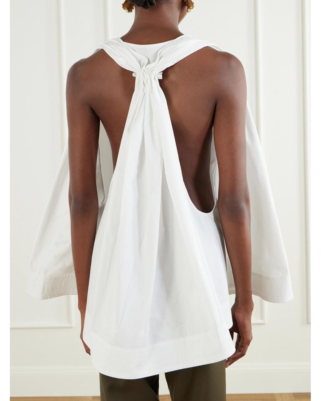 Jacquemus White La Haut Norma Embellished Cotton-Poplin Blouse