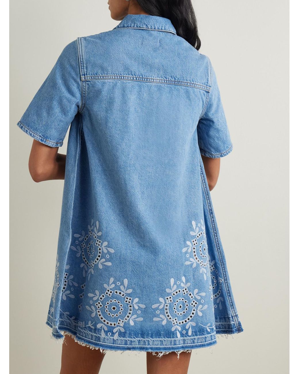 Ganni Frayed Broderie Anglaise Denim Mini Shirt Dress in Blue | Lyst Ganni Frayed Broderie Anglaise Denim Mini Shirt Dress in Blue | Lyst