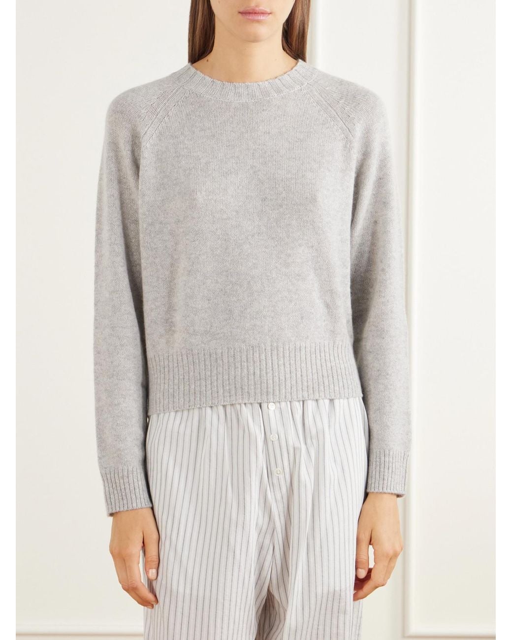 Allude White Rib-Trimmed Cashmere Sweater