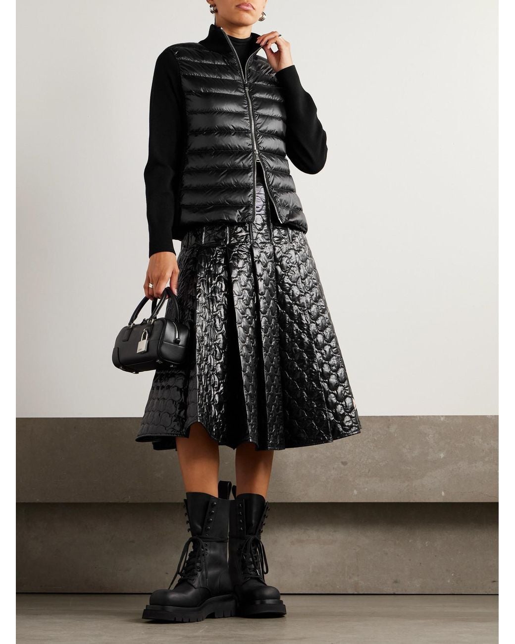 Moncler Black Wool And Quilted Shell Down Cardigan