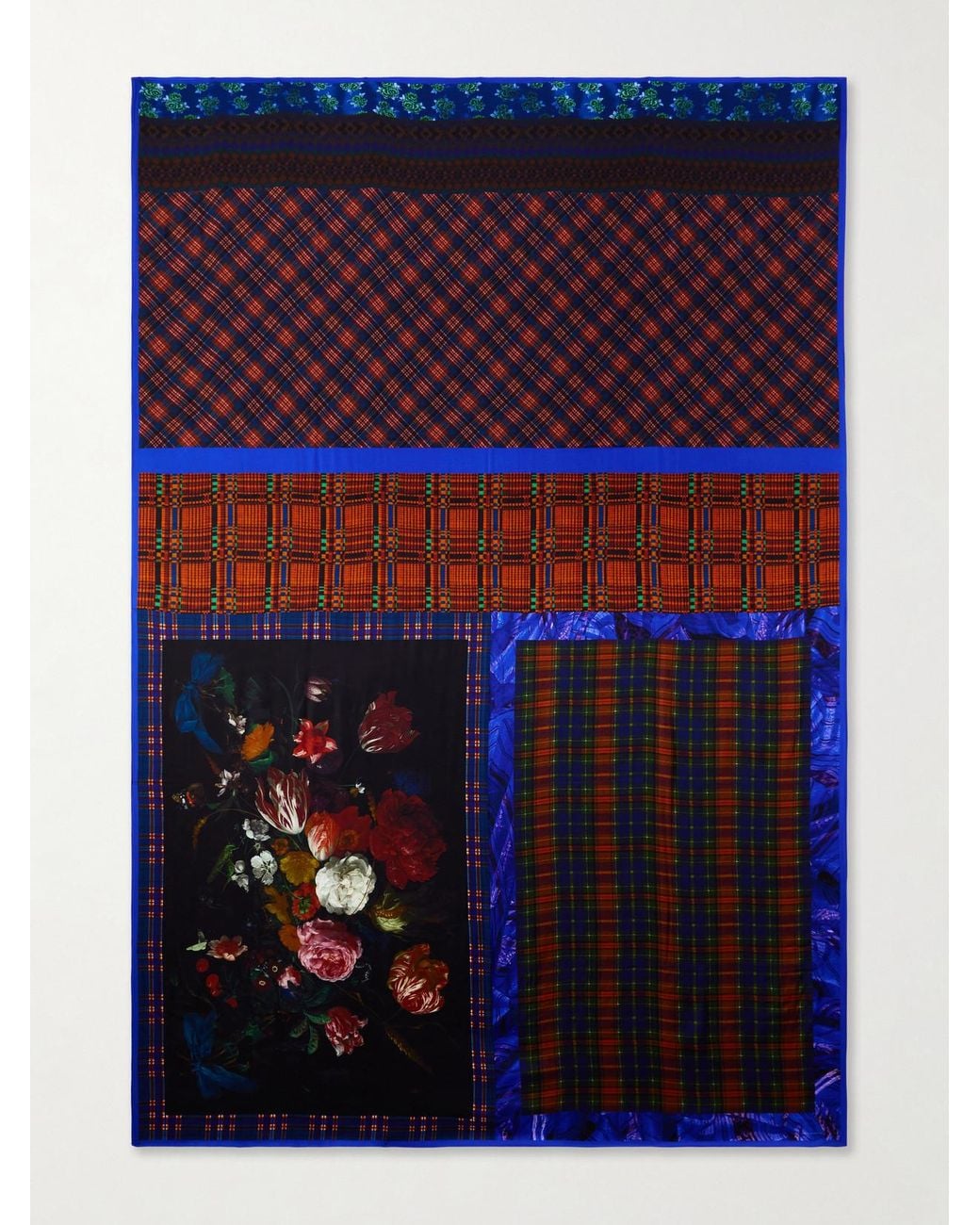 Dries Van Noten Blue Flara Printed Checked Twill Scarf