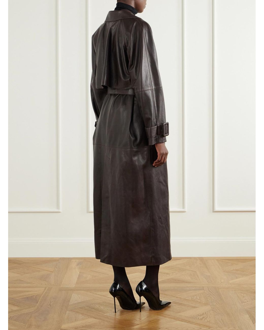 Nour Hammour Black Staley Belted Leather Coat
