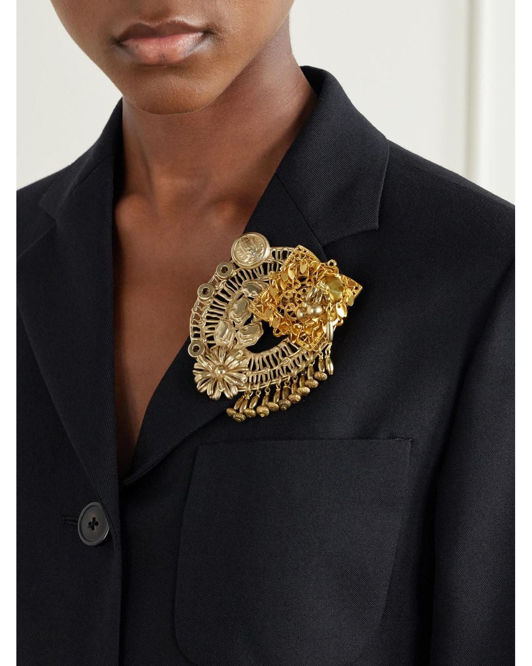 Dries Van Noten Metallic Embellished-Tone Brooch