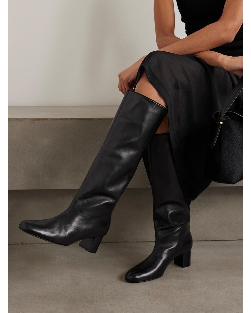 Totême Black Downtown Leather Knee Boots