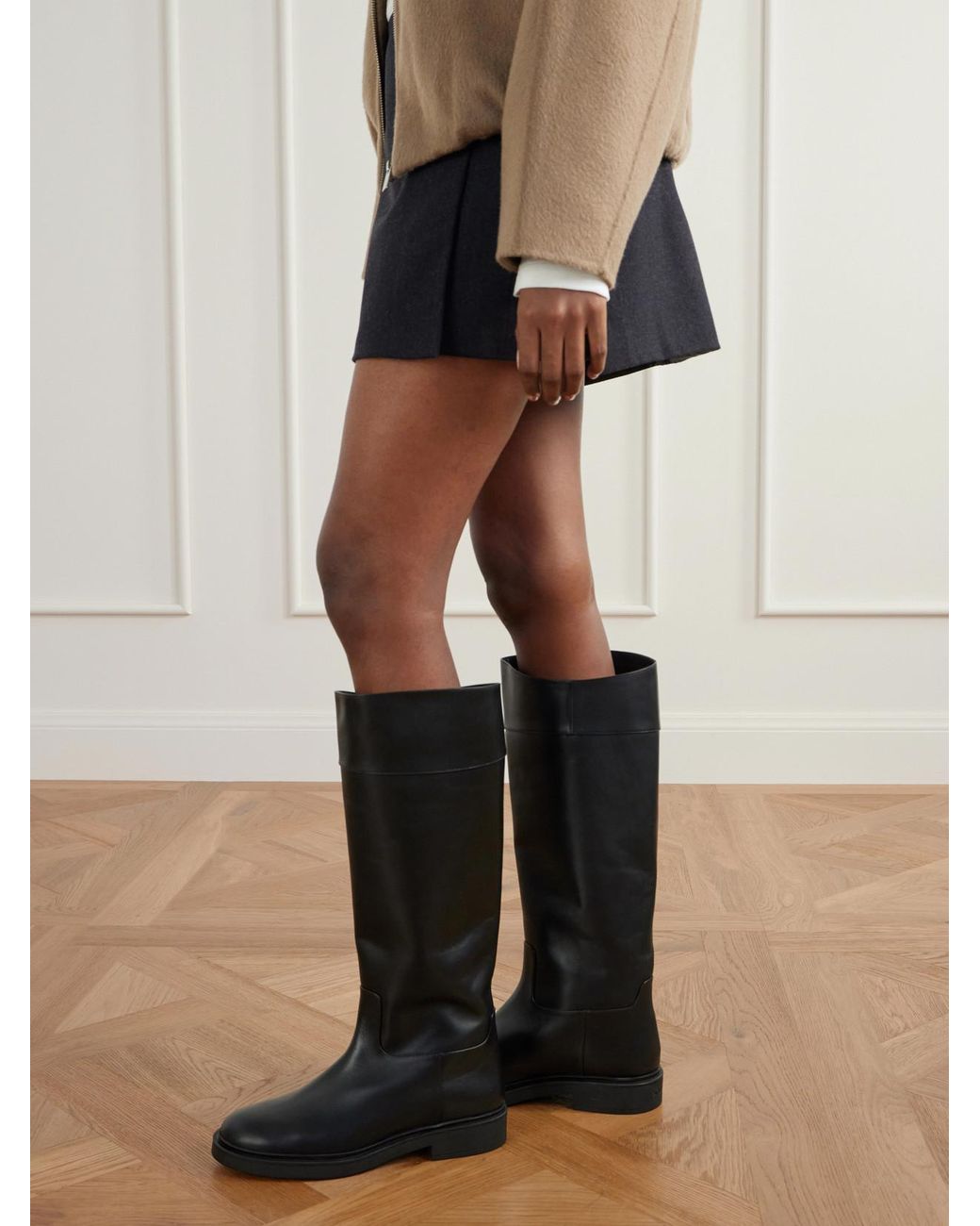 Aquazzura Black Ride 30 Leather Knee Boots