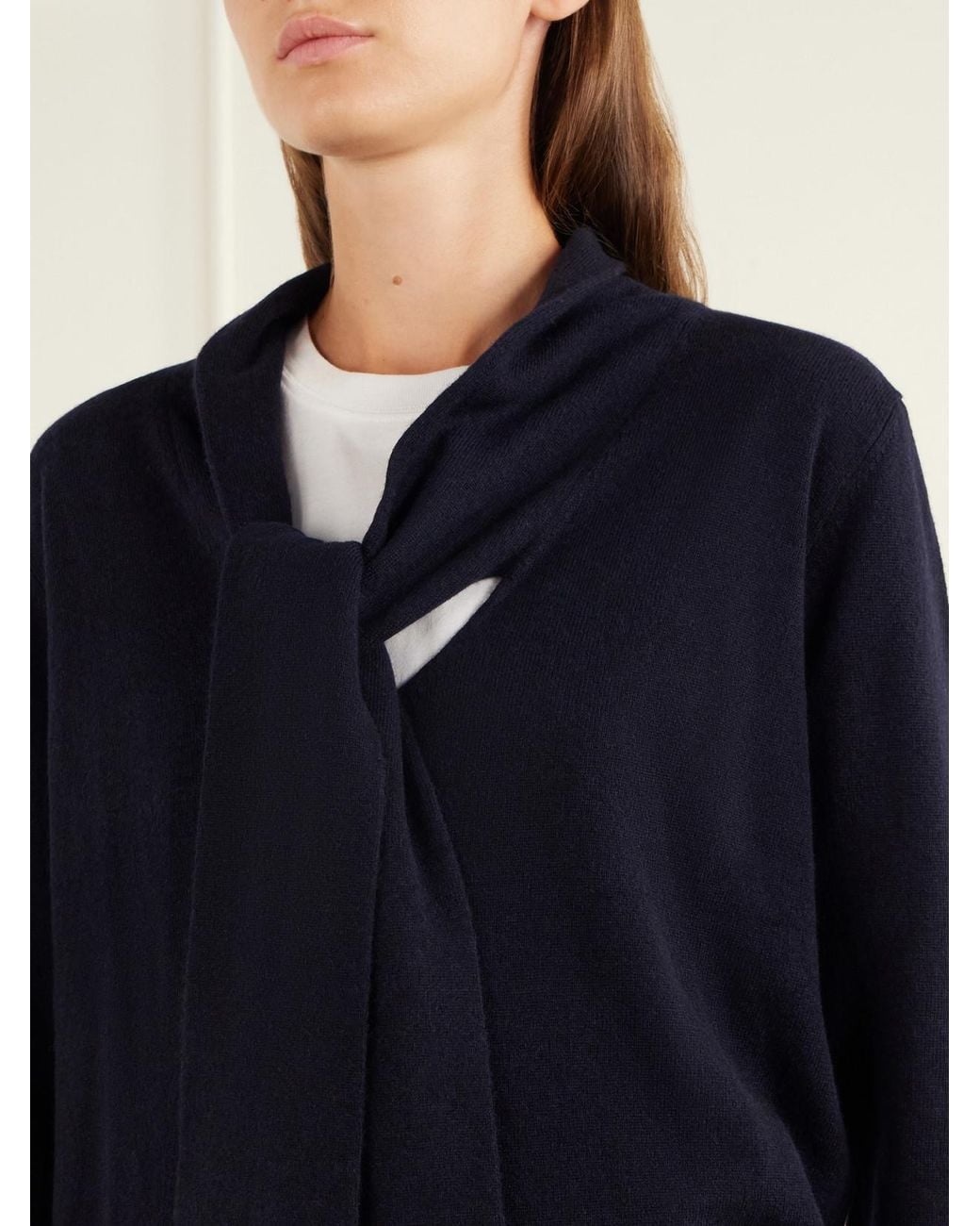 Allude Blue Tie-Detailed Wool And Cashmere Sweater