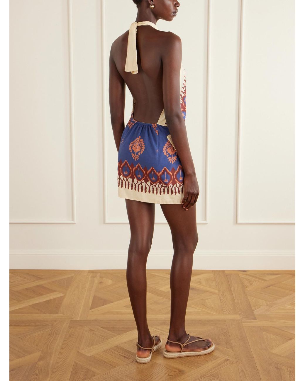 Johanna Ortiz White Open-Back Printed Cotton-Voile Mini Dress