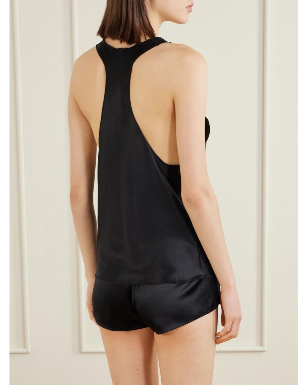 ÉTERNE Black Hedi Silk-Blend Satin Tank