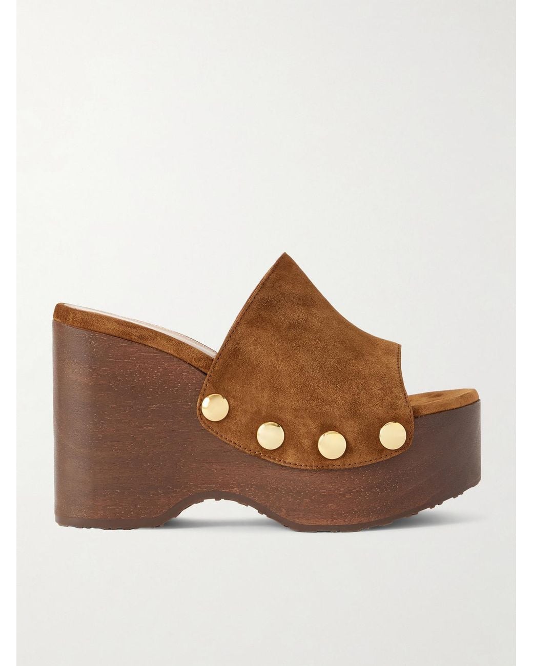Gianvito Rossi Brown Ardèa 60 Studded Suede Platform Wedge Mules