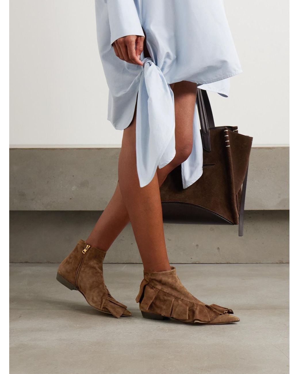J.W. Anderson Brown Ruffled Suede Ankle Boots