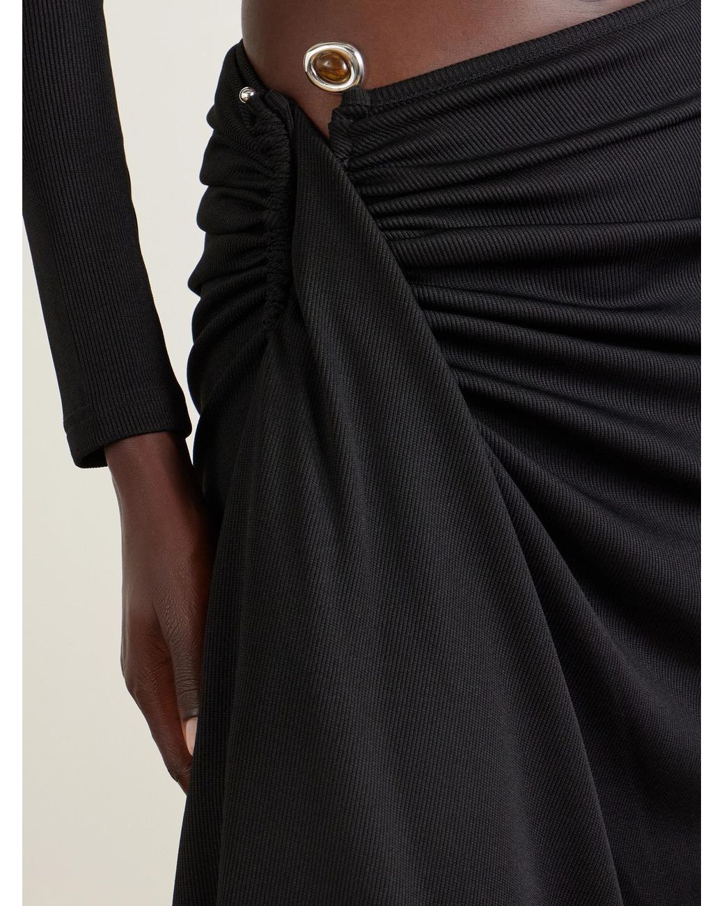 Christopher Esber Black Droplet Crystal Clasp Cascade Embellished Ribbed Midi Skirt
