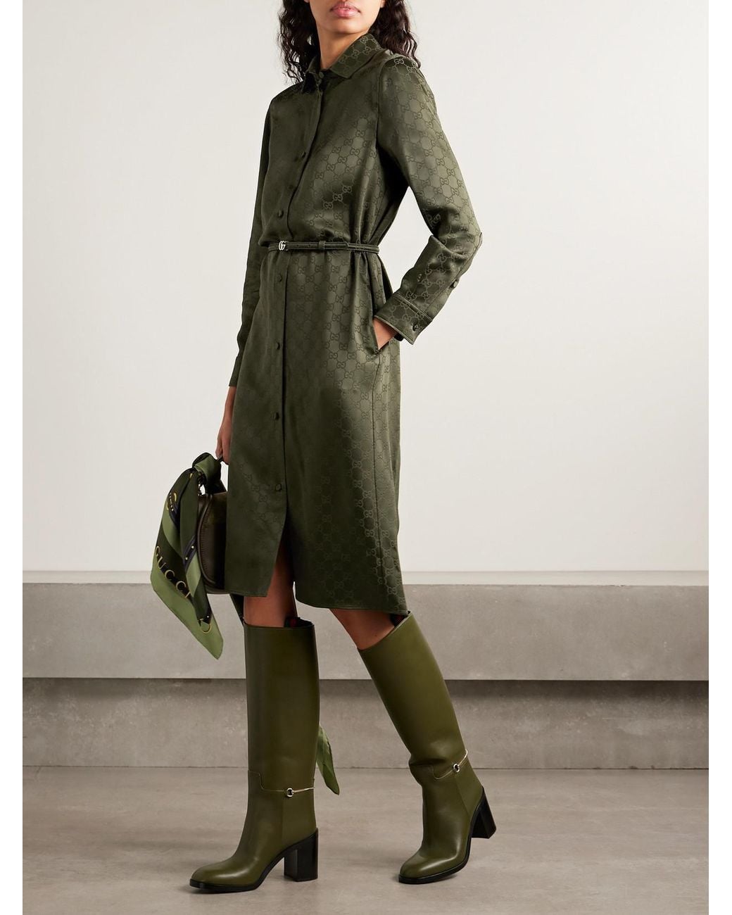green emerald velvet dress Gucci Green Floral Check-Print Ruffled Silk Gown – Runway Catalog main image 0
