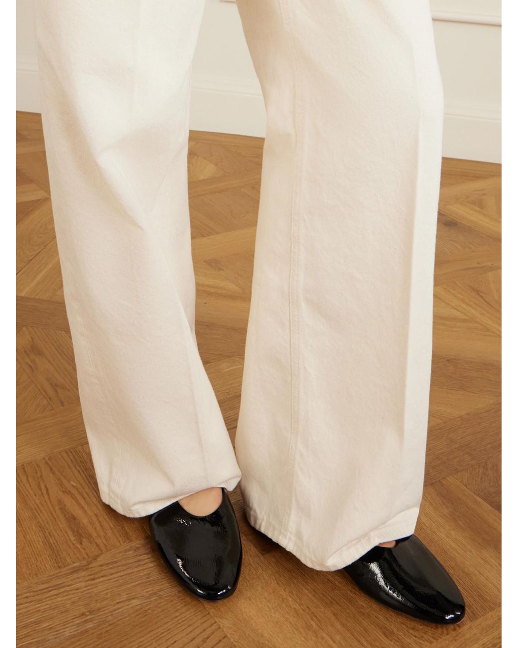 Totême White Crinkled Patent-Leather Ballet Flats