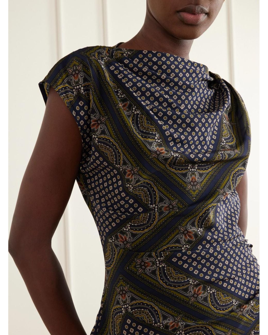 Veronica Beard Black Yvonne Asymmetric Printed Silk-Blend Satin Top