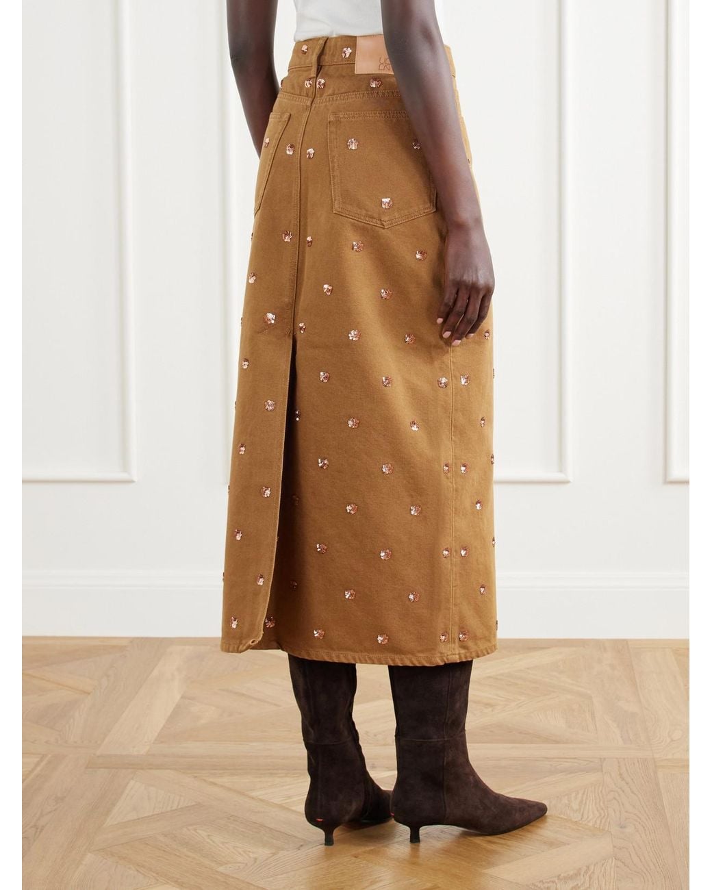 Ulla Johnson Natural The Verona Sequin-Embellished Denim Midi Skirt