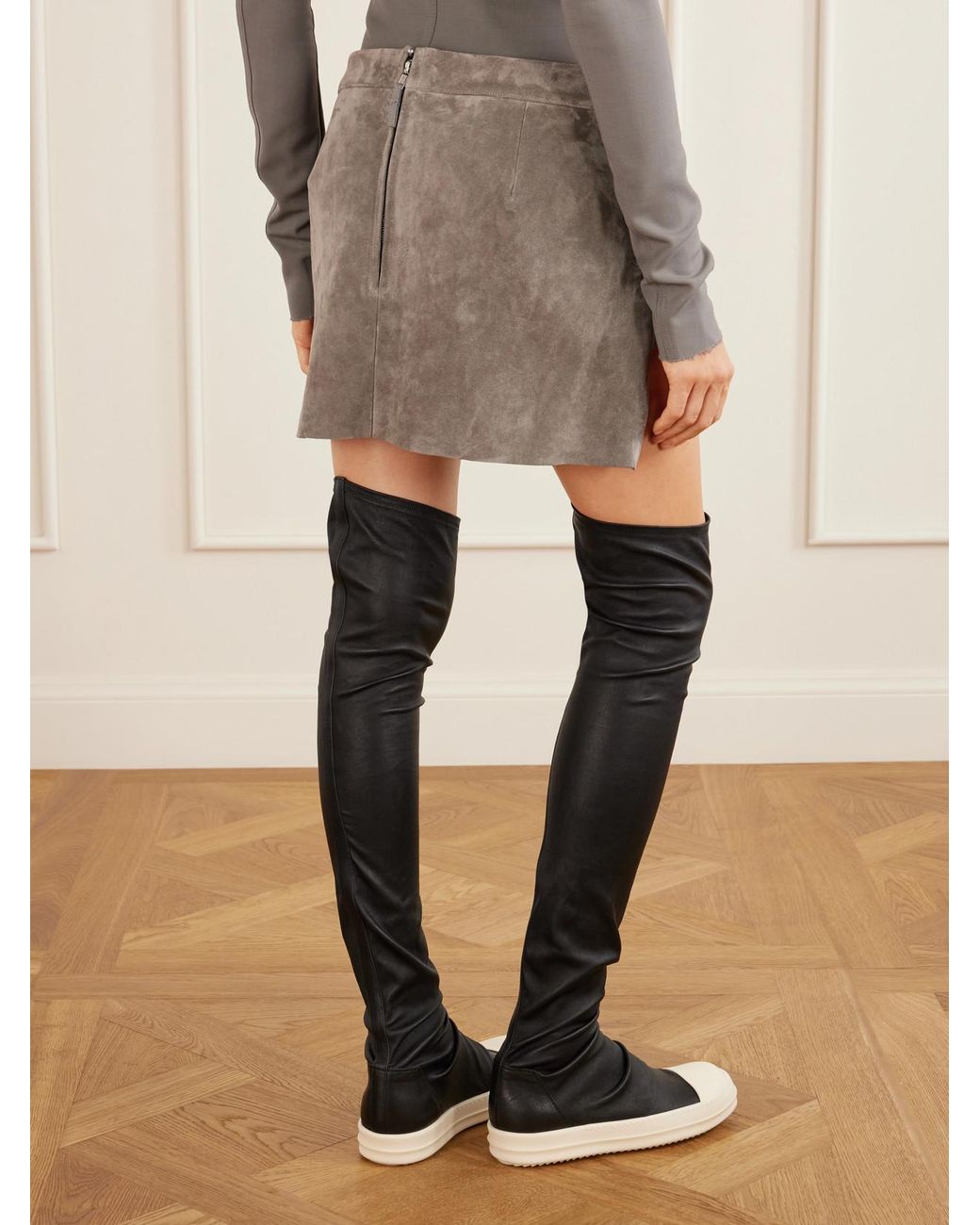 Rick Owens Natural Fog Suede Mini Skirt