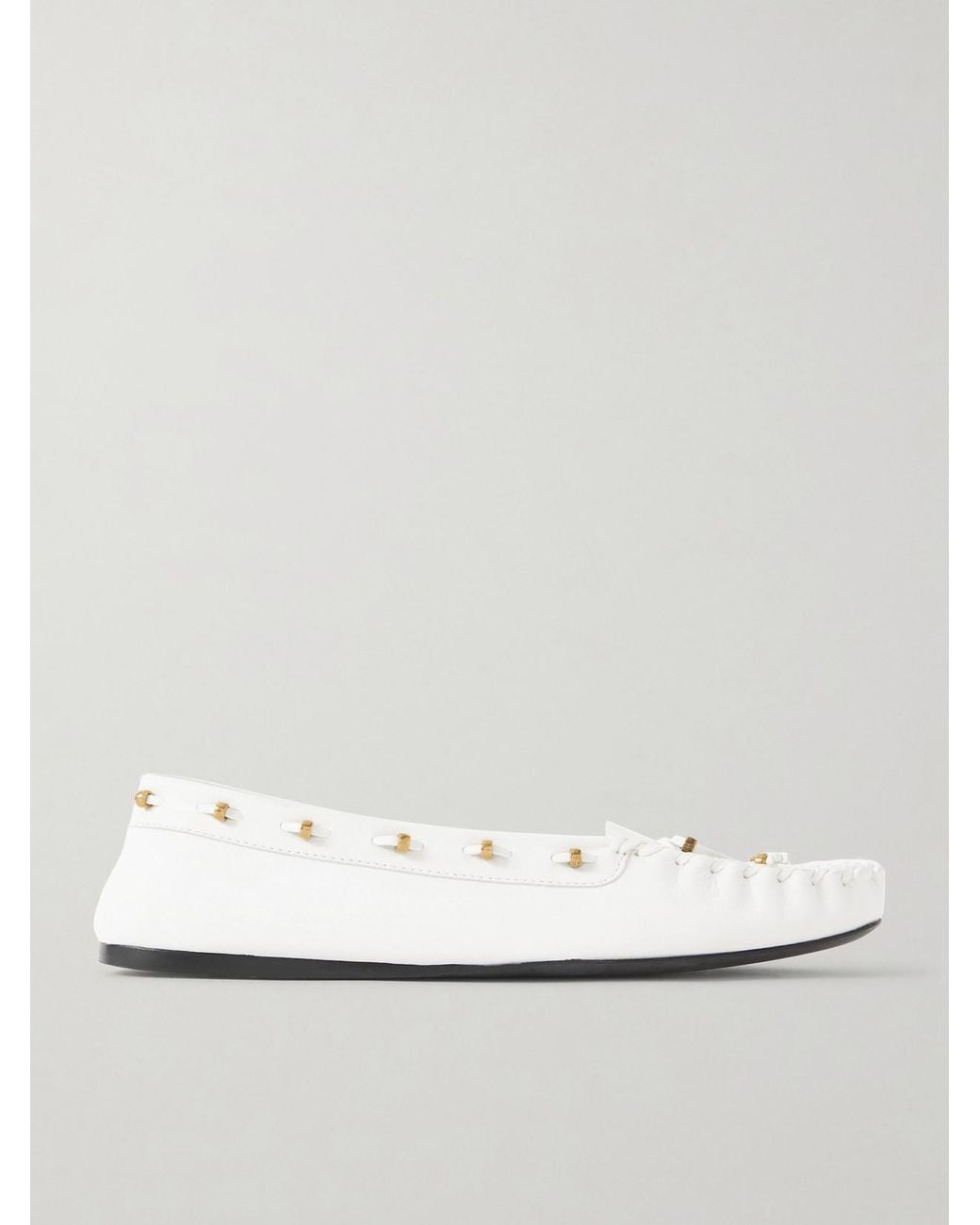Khaite White Milly Embellished Whipstitched Textured-Leather Loafers