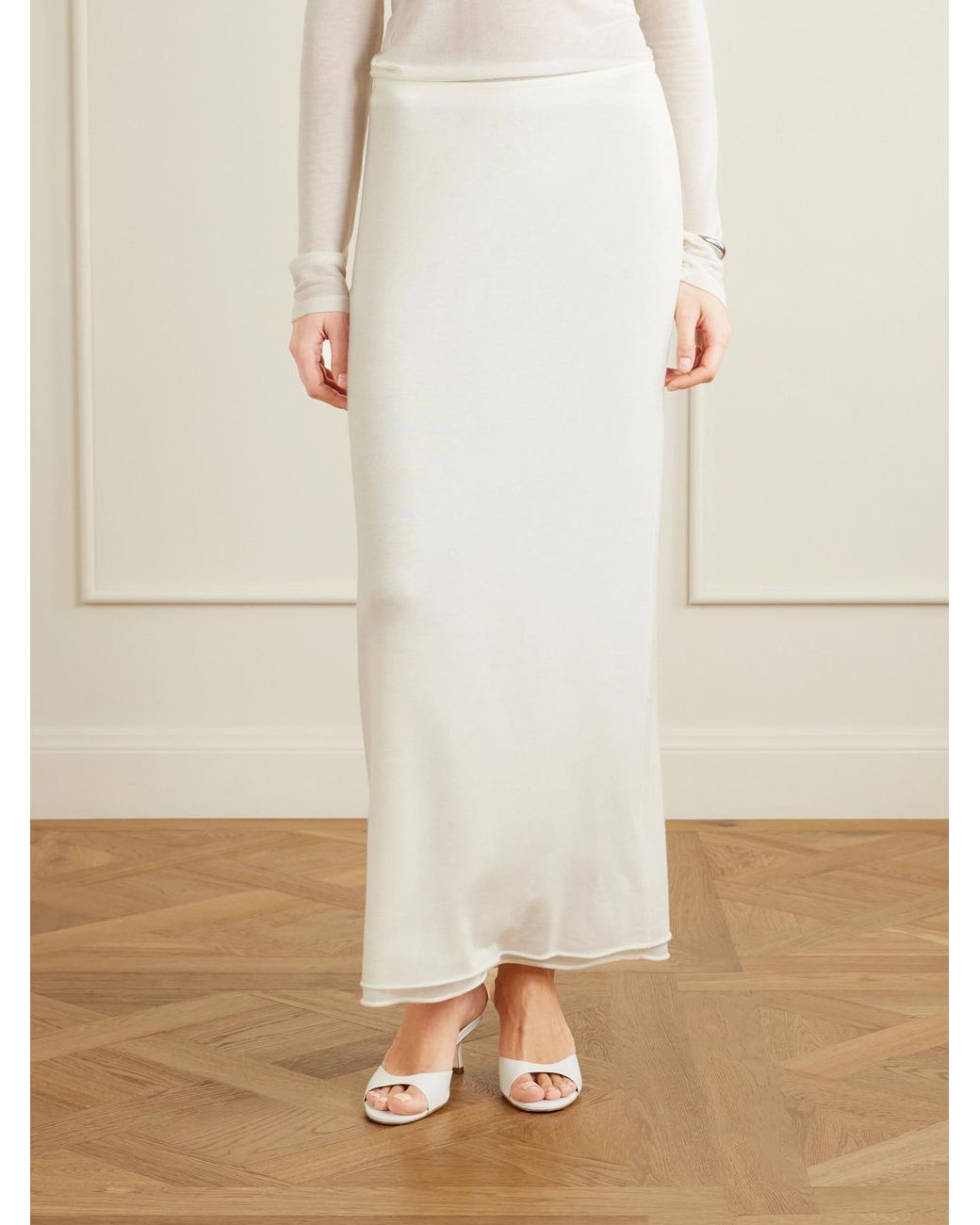 Colleen Allen White Stretch Tencel Modal, Silk And Cashmere-Blend Maxi Skirt