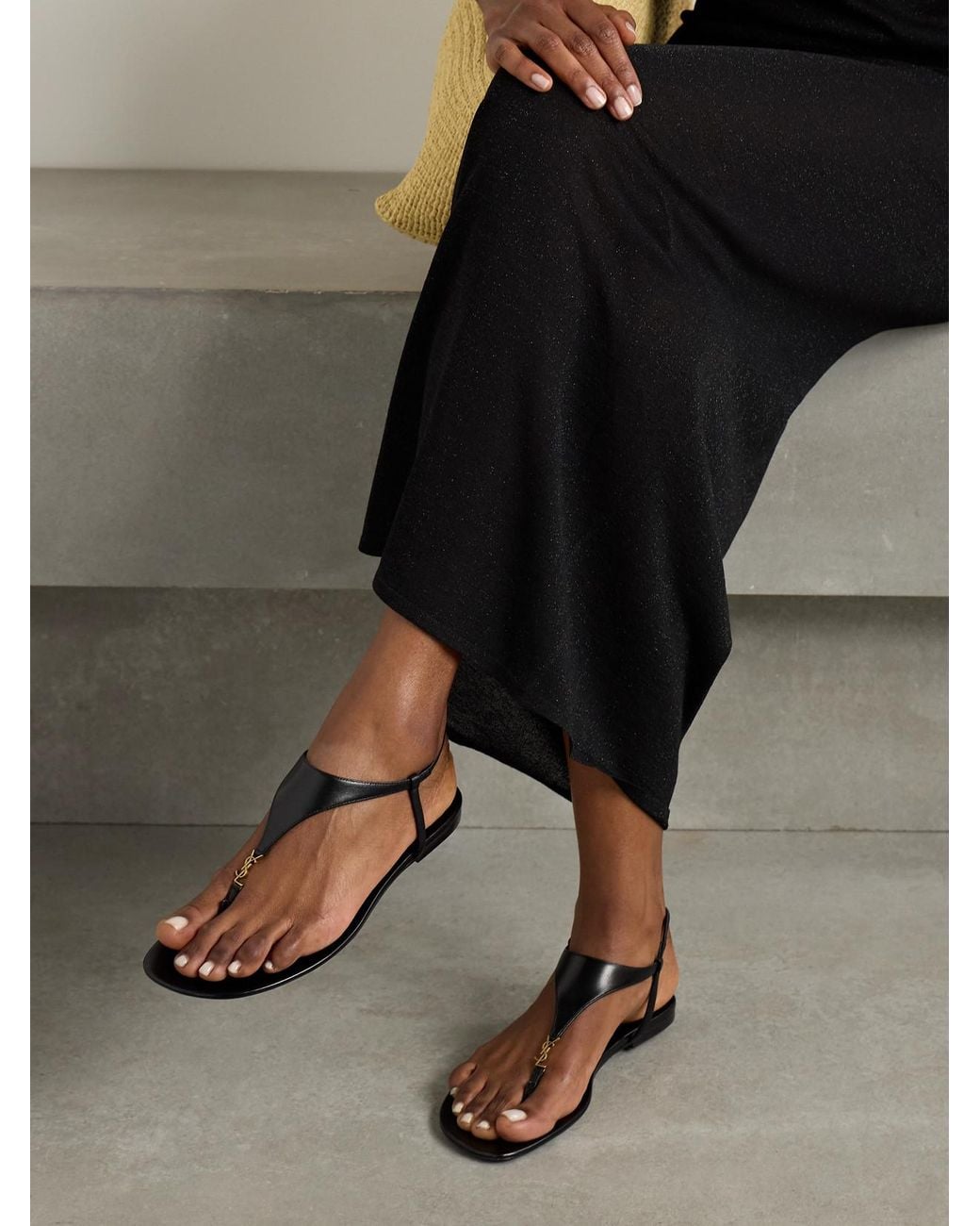 Saint Laurent Brown Cassandra Embellished Leather Sandals