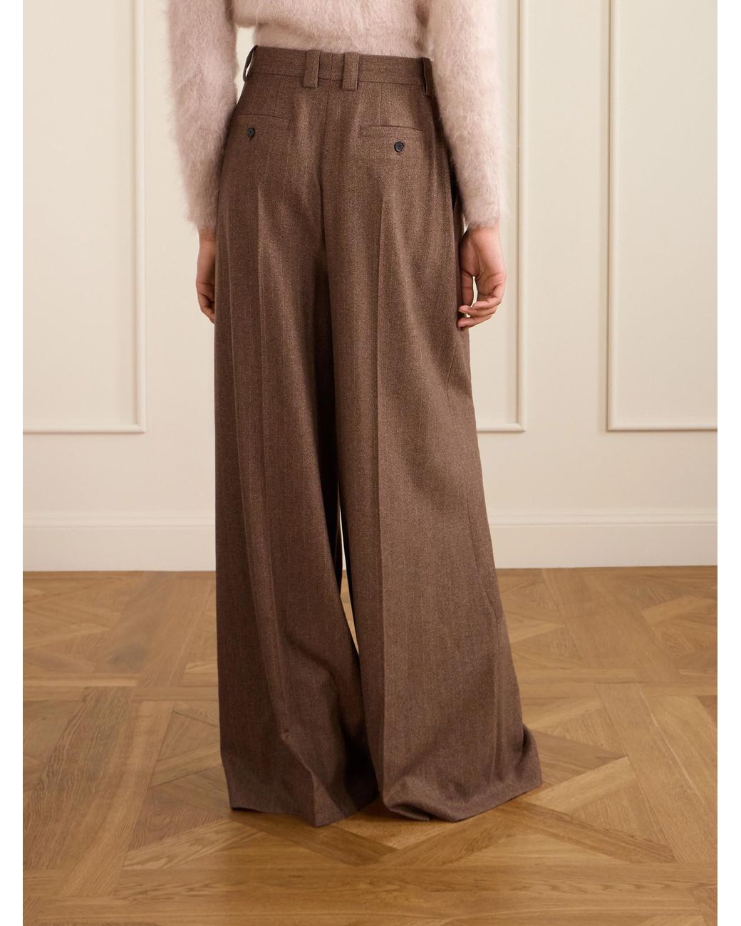 Loro Piana Brown Pleated Pinstriped Wool And Cashmere-Blend Wide-Leg Pants