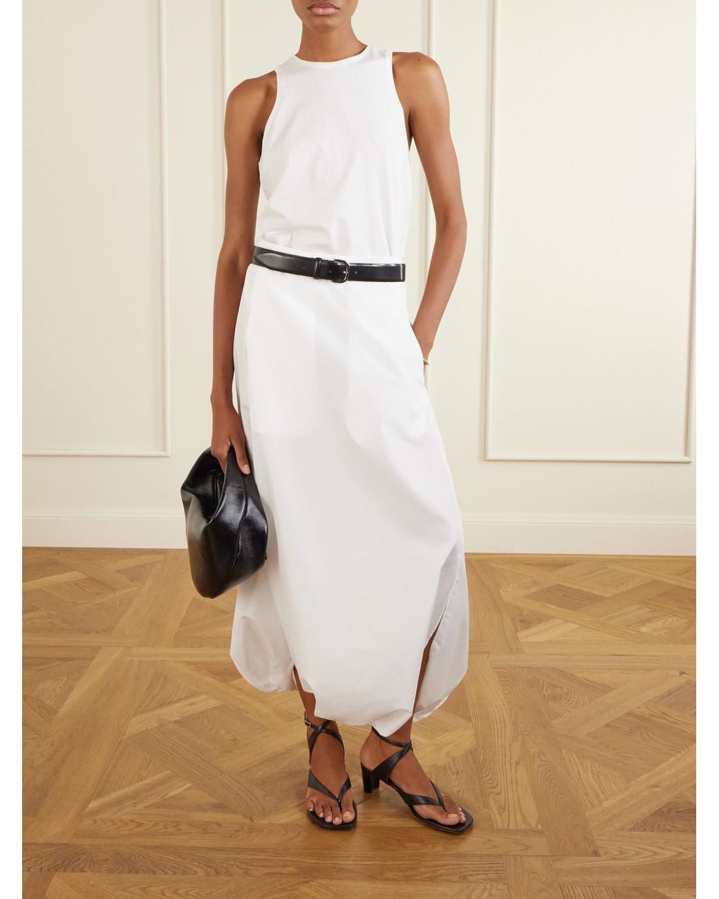Tibi White Ruched Open-Back Cotton-Blend Jersey Tank