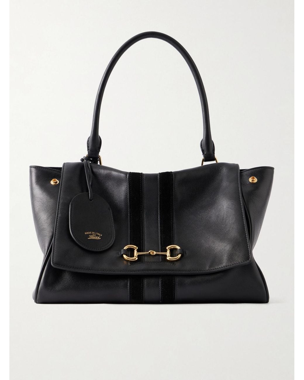 Gucci Black Paparazzo Medium Suede-Trimmed Leather Shoulder Bag