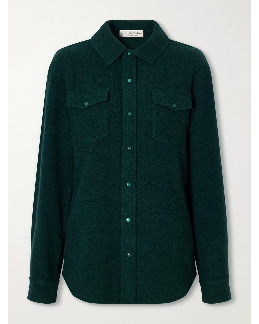 God's True Cashmere Green Malachite Basketweave Brushed Cashmere Shirt