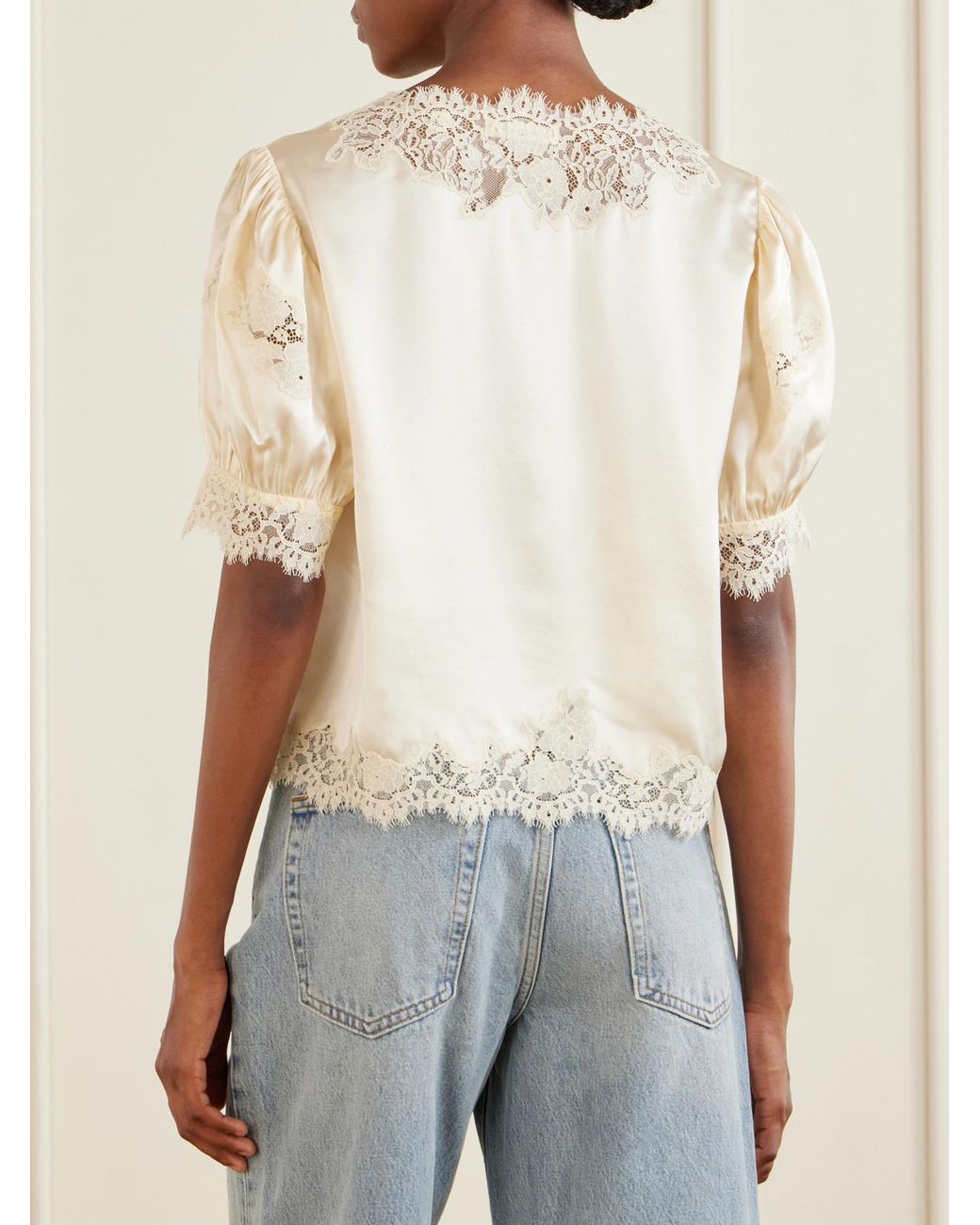 Doen Natural Idella Lace-Trimmed Silk-Satin Blouse