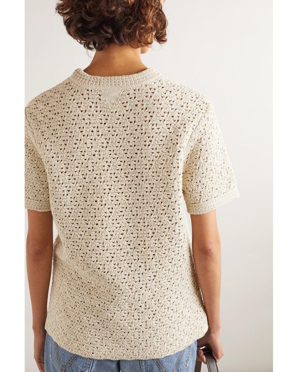 Bottega Veneta Natural Crochet-Knit Cotton T-Shirt