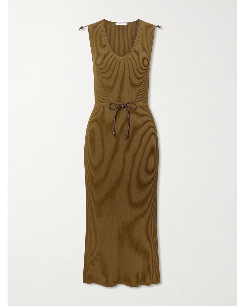 Max Mara Natural Fado Cotton-Blend Ribbed-Knit Midi Dress