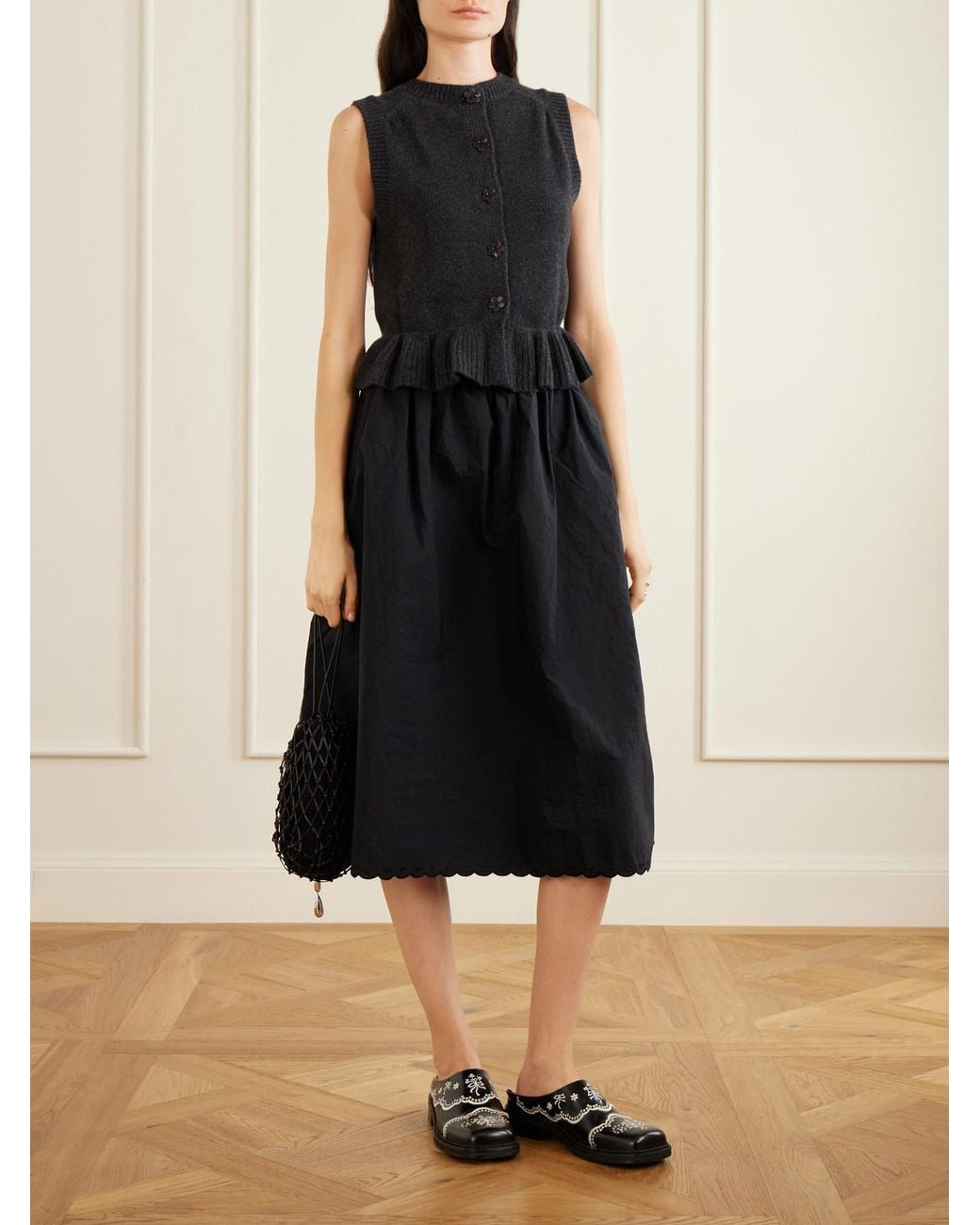 CECILIE BAHNSEN Blue Cbfiella Embroidered Scalloped Taffeta Midi Skirt